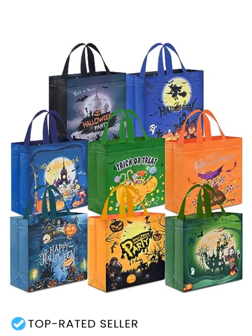 16 Halloween Trick or Treat Bags Non-Woven Reusable Candy Tote with Handles